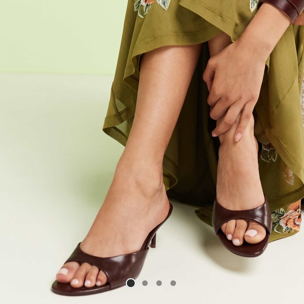 ASOS Brown Leather Open-Toe Mule Heels